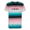 Camisola de manga curta masculina loewe com riscas de algodão e logótipo bordado H6109950Pc-9990