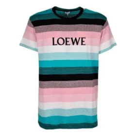 Camisola de manga curta masculina loewe com riscas de algodão e logótipo bordado H6109950Pc-9990