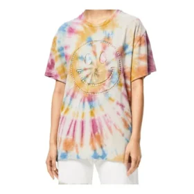 Camisola de manga curta unissexo com estampado «Tie Dye» e caras sorridentes, multicolorida H616341X79-9990
