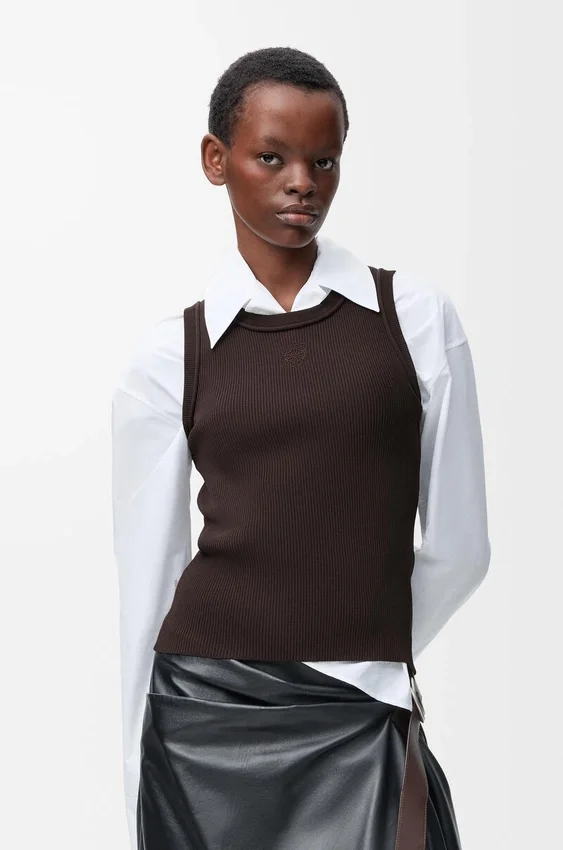 Camisola sem mangas com anagrama em viscose elástica Camisola sem mangas com anagrama em viscose elástica