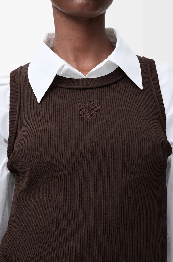 Camisola sem mangas com anagrama em viscose elástica Camisola sem mangas com anagrama em viscose elástica