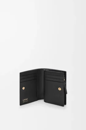 Carteira compacta «Duet» em pele de bezerro lisa e granulada