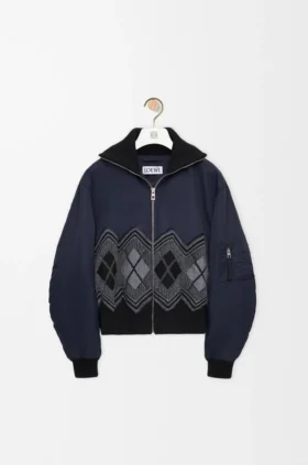 Casaco bomber em mistura de nylon e lã