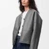 Casaco tipo cardigan «Pebble» em pele de carneiro