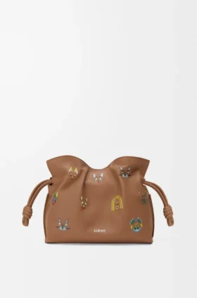 Cats Mini Clutch Flamenco em pele de bezerro napa