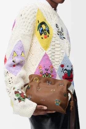 Cats Mini Clutch Flamenco em pele de bezerro napa