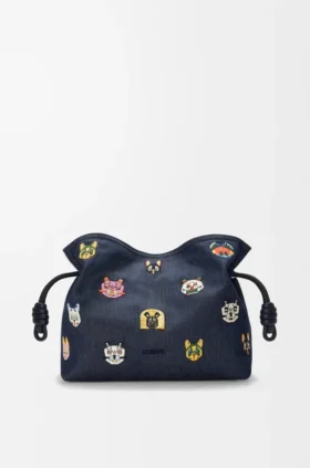 Clutch «Cats» Flamenco em ganga bordada