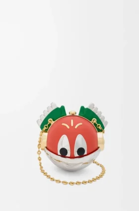 Clutch «Knight Cat» em metal e pele de borrego napa