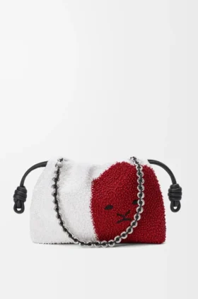 Flamenco Purse Média com Contas de Leão em lona com contas e pele de bezerro