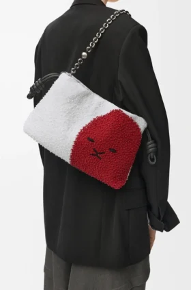 Flamenco Purse Média com Contas de Leão em lona com contas e pele de bezerro