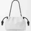 Flamenco Purse Média com Contas de Leão em lona com contas e pele de bezerro Flamenco Purse Média com Contas de Leão em lona com contas e pele de bezerro