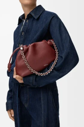 Flamenco Purse Média em pele de bezerro de grão fino