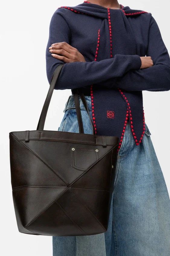 Mala Panta Puzzle Fold Saco tote em pele de bezerro brilhante Mala Panta Puzzle Fold Saco tote em pele de bezerro brilhante