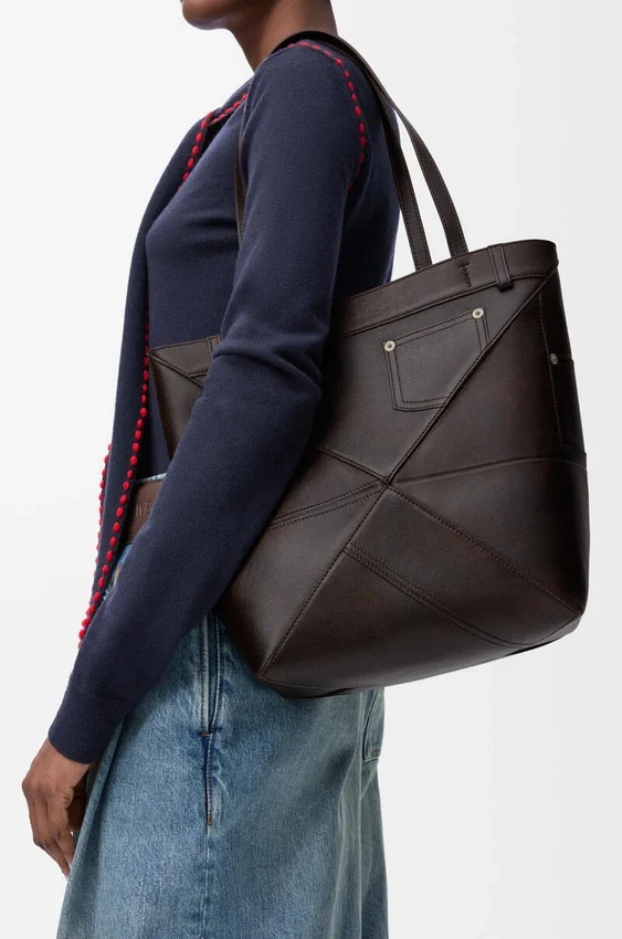 Mala Panta Puzzle Fold Saco tote em pele de bezerro brilhante Mala Panta Puzzle Fold Saco tote em pele de bezerro brilhante