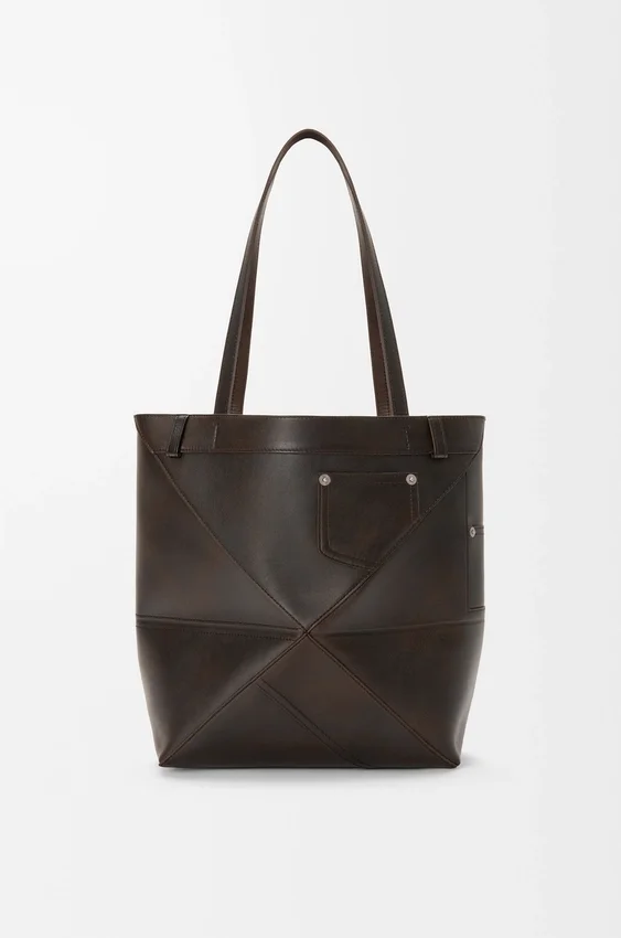 Mala Panta Puzzle Fold Saco tote em pele de bezerro brilhante Mala Panta Puzzle Fold Saco tote em pele de bezerro brilhante
