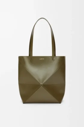 Mala Puzzle Fold saco tote em pele de bezerro brilhante