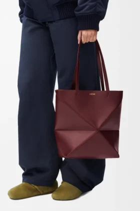 Mala Puzzle Fold saco tote em pele de bezerro brilhante