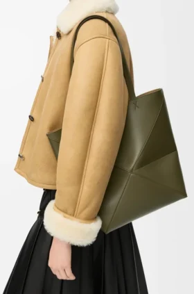 Mala Puzzle Fold saco tote em pele de bezerro brilhante