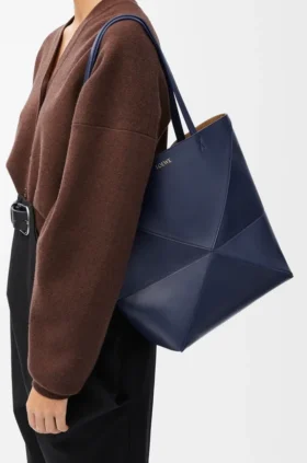 Mala Puzzle Fold saco tote em pele de bezerro brilhante