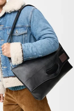 Mala Tote «Bob Folded» em pele de bezerro brilhante e flexível