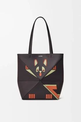 Mala Tote Média «Futurist Cat» com Puzzle Fold em pele de bezerro napa
