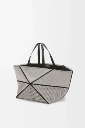 Mala Tote Puzzle Fold XXL em lona jacquard e pele de bezerro
