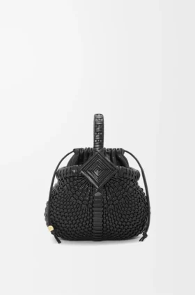 Mini-bolsa redonda tipo cesto «Diamond» em pele de bezerro