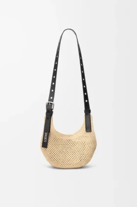 Mini Hobo com furos em ráfia e pele de bezerro Mini Hobo com furos em ráfia e pele de bezerro