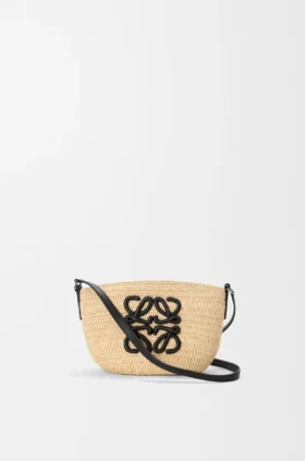 Pochette Eclipse em ráfia e pele de bezerro