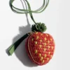 Porta-moedas com morango em ráfia e pele de bezerro clássica Porta-moedas com morango em ráfia e pele de bezerro clássica