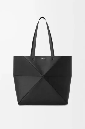 Saco Tote Médio Horizontal com Puzzle Fold em Pele de Bezerro de Grão Suave