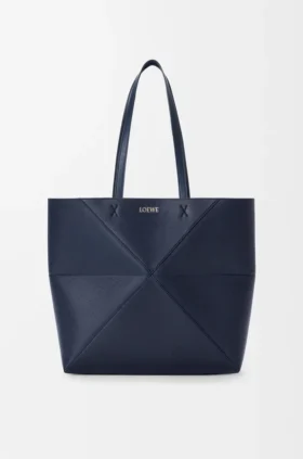 Saco Tote Médio Horizontal com Puzzle Fold em Pele de Bezerro de Grão Suave