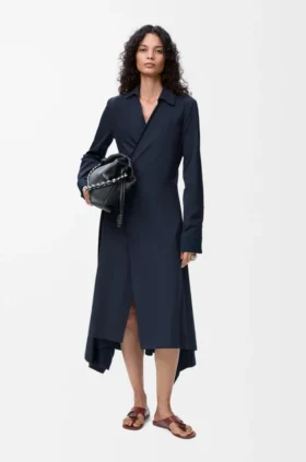 Vestido drapeado em algodão