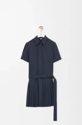 Vestido plissado em mistura de algodão