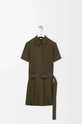 Vestido plissado em mistura de algodão