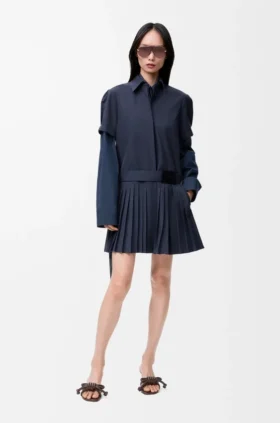 Vestido plissado em mistura de algodão